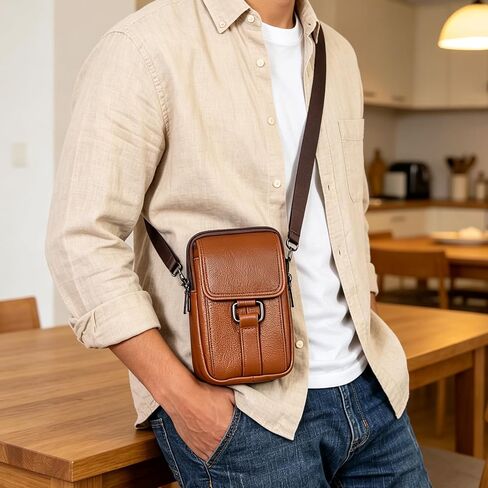 Textured Faux Leather Multi Slot Phone Waist Bag Adjustable Strap Crossbody in Kuwait