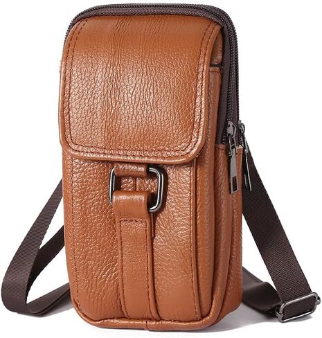 Textured Faux Leather Multi Slot Phone Waist Bag Adjustable Strap Crossbody in Kuwait