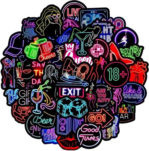Neon Cat Stickers, 50 Pcs Cool Cute Neon Cats Sticker Packs, Waterproof Vinyl Animal Stickers for Water Bottles Laptop Scrapbooking Skateboard Journaling Luggage in Kuwait