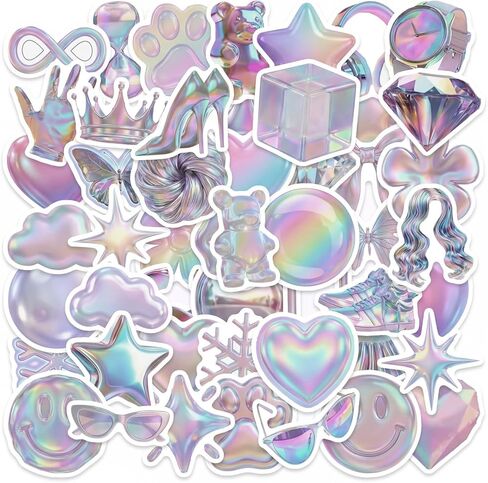 Bluradio 100PCS Iridescent Cute Stickers for Water Bottles & Laptops in Kuwait