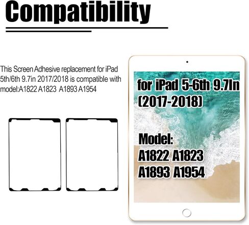 2PCS for iPad 5th 6th Gen Screen Adhesive Replacement for iPad 2017 2018 9.7 inch Front Touch Panel LCD Bezel Frame Pre-Cut Tape Sticker Glue Fit for Model: A1822 A1823 A1893 A1954 in Kuwait