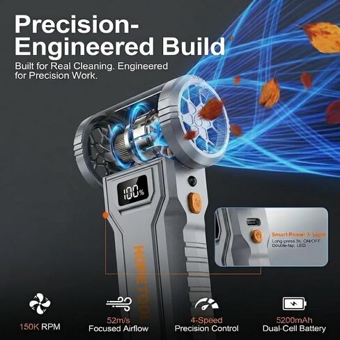 Electric Air Duster, 150,000 RPM Brushless Cordless Dust Remover with Digital Display, Rechargeable Compressed Air Cleaner for PC, Keyboard, Camera, Car, Gift in Kuwait