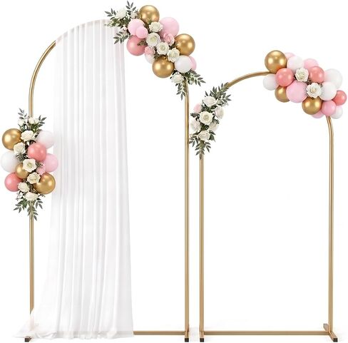 Metal Arch Backdrop Stand Set of 2, Gold Wedding Arch Frame 7.2FT+6FT, Heavy Duty Round Balloon Arch Stand with Threaded Connection for Wedding Ceremony, Baby Shower, Birthday Party Decorations in Kuwait