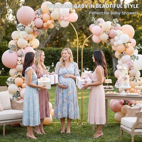 Metal Arch Backdrop Stand Set of 2, Gold Wedding Arch Frame 7.2FT+6FT, Heavy Duty Round Balloon Arch Stand with Threaded Connection for Wedding Ceremony, Baby Shower, Birthday Party Decorations in Kuwait