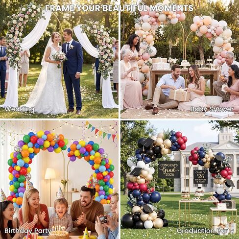 Metal Arch Backdrop Stand Set of 2, Gold Wedding Arch Frame 7.2FT+6FT, Heavy Duty Round Balloon Arch Stand with Threaded Connection for Wedding Ceremony, Baby Shower, Birthday Party Decorations in Kuwait