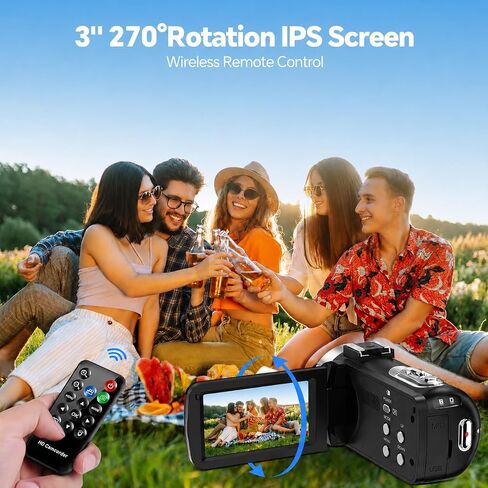 Camcorder Video Camera 4K, 42MP Digital Camera for Vlogging, 3" 270° Rotating Screen 18X Digital Zoom Video Recorder for YouTube Beginners with Remote Control, 2 Batteries, 32GB SD Card in Kuwait