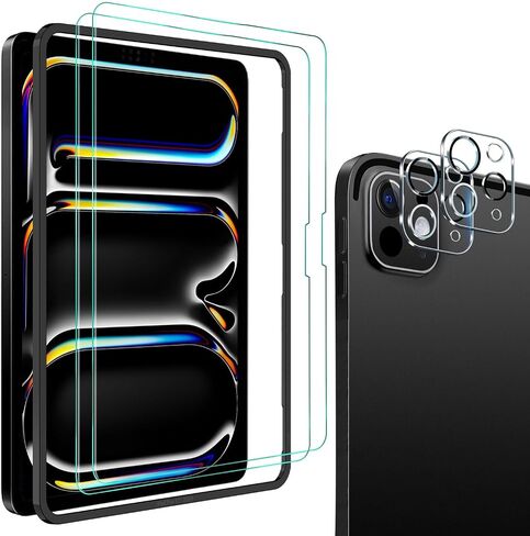 QHOHQ Screen Protector for iPad Pro 11 Inch M4 (2024) [with Camera Lens Protector], Full Coverage Tempered Glass, [Face ID & Apple Pencil Compatible], with Easy Installation Frame, HD Clear [2+2 Pack] in Kuwait