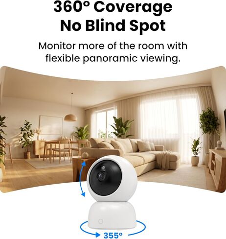 Aurumbach 4MP 2K Indoor Security Camera, 360° PTZ Pet Camera with Phone App, Dual-Band WiFi 2.4G/5G, Baby Monitor with Person/Pet/Cry Detection, Night Vision, AI Motion Tracking, One Touch 2-Way Talk in Kuwait