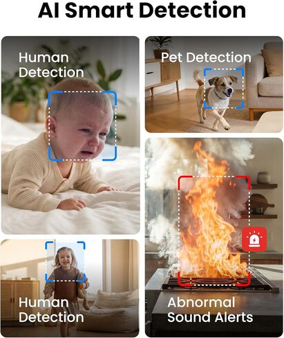Aurumbach 4MP 2K Indoor Security Camera, 360° PTZ Pet Camera with Phone App, Dual-Band WiFi 2.4G/5G, Baby Monitor with Person/Pet/Cry Detection, Night Vision, AI Motion Tracking, One Touch 2-Way Talk in Kuwait