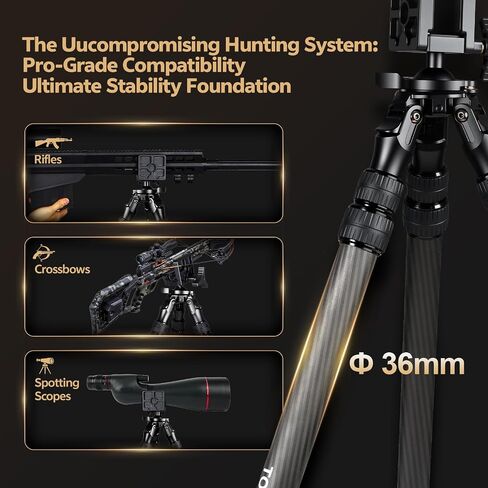 TONYBOO Carbon Fiber Tripod for Hunting with Rifle Saddle Clamp, CNC Machining Heavy Duty Rifle Tripod with 360° Ball Head,Lightweight, Stable Shooting Rest for Rifles, Crossbows - TQ-2836-U8 in Kuwait