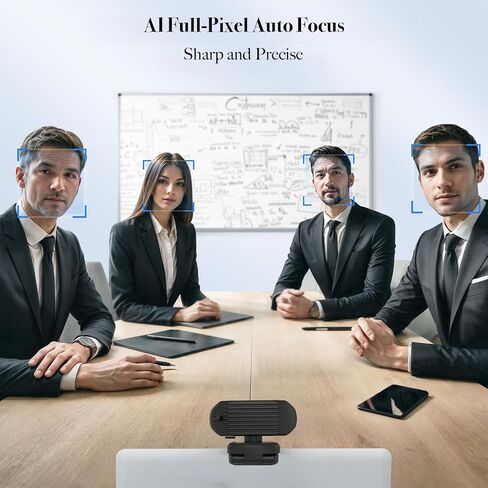 1080P Webcam with AF Auto-Focus, 6+2 Optical Lenses, Independent ISP Noise Reduction & Dual Noise-Canceling Mics, Plug&Play Computer Camera for Zoom/Teams/Facetime in Kuwait