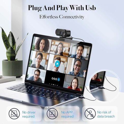1080P Webcam with AF Auto-Focus, 6+2 Optical Lenses, Independent ISP Noise Reduction & Dual Noise-Canceling Mics, Plug&Play Computer Camera for Zoom/Teams/Facetime in Kuwait