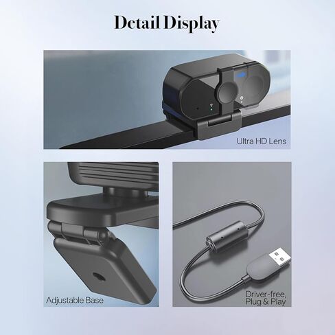 1080P Webcam with AF Auto-Focus, 6+2 Optical Lenses, Independent ISP Noise Reduction & Dual Noise-Canceling Mics, Plug&Play Computer Camera for Zoom/Teams/Facetime in Kuwait