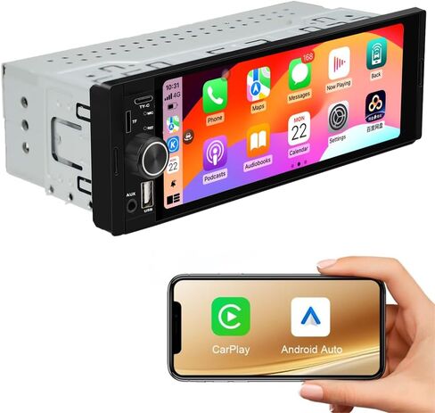 Single Din Car Stereo Radio Upgrade with CarPlay & Android Auto/6.36 Inch HD Touch Screen/Bluetooth/USB Type-C/SWC/EQ/FM Radio/External Mic in Kuwait