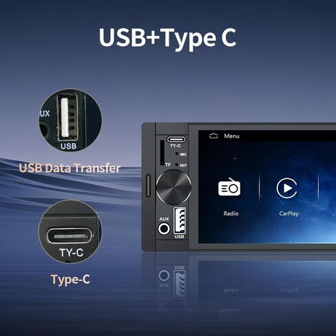 Single Din Car Stereo Radio Upgrade with CarPlay & Android Auto/6.36 Inch HD Touch Screen/Bluetooth/USB Type-C/SWC/EQ/FM Radio/External Mic in Kuwait