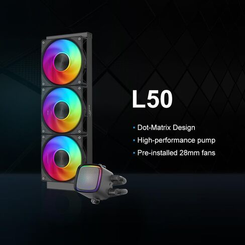 SAMA L50 360 AIO Liquid CPU Cooler, Dot-Matrix ARGB Pump Water Cooling Black in Kuwait