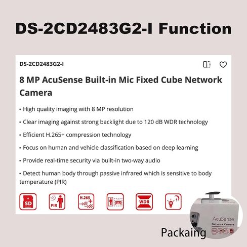 DS-2CD2483G2-I 8MP Home Security Camera Indoor, Cube PoE IP Cameras,Human Body Detection, H.265+, Build in SD Slot up to 512 GB, Two Way Talk, 2.8mm Lens, Work with Ⲏіk-Connect in Kuwait