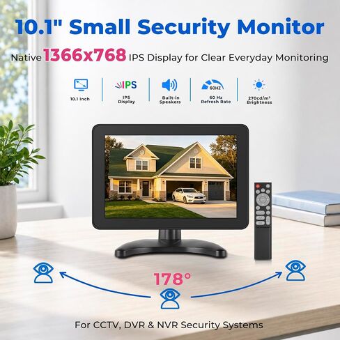 othoig 10.1 Inch Security Monitor, 1366x768 IPS Small HDMI Monitor with Built-in Speakers and Remote Control, HDMI VGA BNC AV Inputs and USB Port for CCTV Surveillance, DVR, NVR, PC, Raspberry Pi in Kuwait