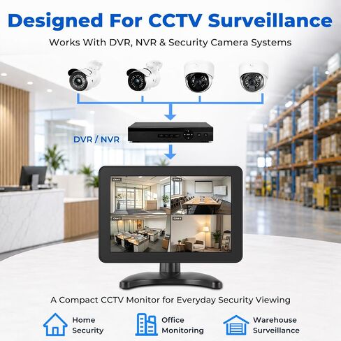 othoig 10.1 Inch Security Monitor, 1366x768 IPS Small HDMI Monitor with Built-in Speakers and Remote Control, HDMI VGA BNC AV Inputs and USB Port for CCTV Surveillance, DVR, NVR, PC, Raspberry Pi in Kuwait