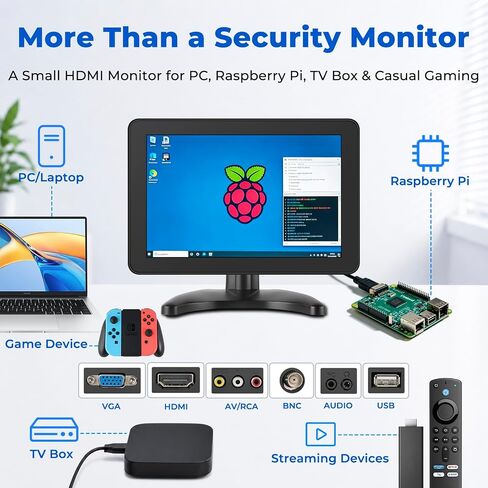 othoig 10.1 Inch Security Monitor, 1366x768 IPS Small HDMI Monitor with Built-in Speakers and Remote Control, HDMI VGA BNC AV Inputs and USB Port for CCTV Surveillance, DVR, NVR, PC, Raspberry Pi in Kuwait