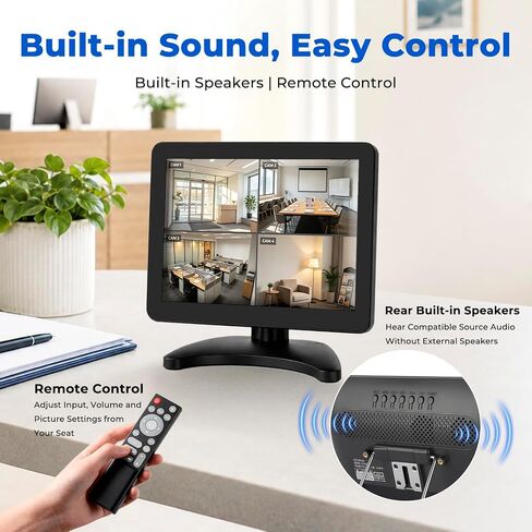 othoig 10.1 Inch Security Monitor, 1366x768 IPS Small HDMI Monitor with Built-in Speakers and Remote Control, HDMI VGA BNC AV Inputs and USB Port for CCTV Surveillance, DVR, NVR, PC, Raspberry Pi in Kuwait