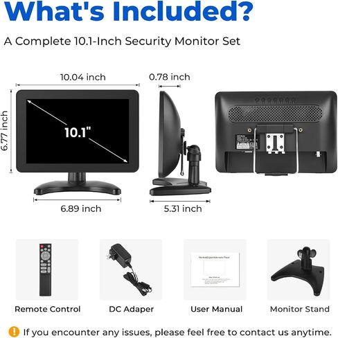 othoig 10.1 Inch Security Monitor, 1366x768 IPS Small HDMI Monitor with Built-in Speakers and Remote Control, HDMI VGA BNC AV Inputs and USB Port for CCTV Surveillance, DVR, NVR, PC, Raspberry Pi in Kuwait