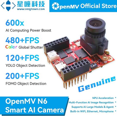 OpenMV N6 Cam, SingTown Genuine, Intelligent Machine Vision AI Smart Camera, YOLO Object Detection, Image Processing, Industrial Color Global Shutter, Edge AI Machine Learning, Robotics, WiFi Ethernet in Kuwait