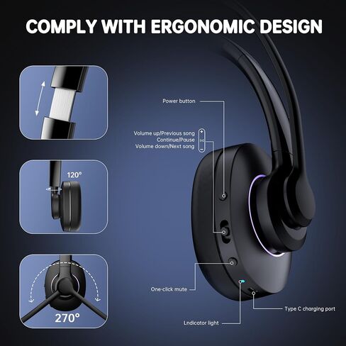 AOC Wireless Headset with Mic for Work, AI Noise-Canceling, Bluetooth 5.3 in Kuwait