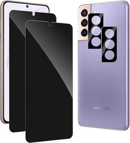 2 Pack Privacy Screen Protector for Samsung Galaxy S21 Plus with 2 Pack Camera Lens Protector, Anti-Spy Tempered Glass Film, Full Coverage, Anti-Scratch, Bubble Free, Easy Installation in Kuwait