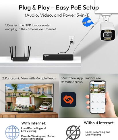 PoE Security Camera System, 6pcs Wired 5MP Outdoor IP Cameras with Color Night Vision, AI Human Detection, Two-Way Audio, 4K 8CH NVR with 3TB HDD for 24-7 Recording, No Monthly Fee in Kuwait