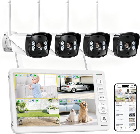 VTimes 4Pcs Smart Home Security Camera System with Monitor,AI Human Dection in Kuwait