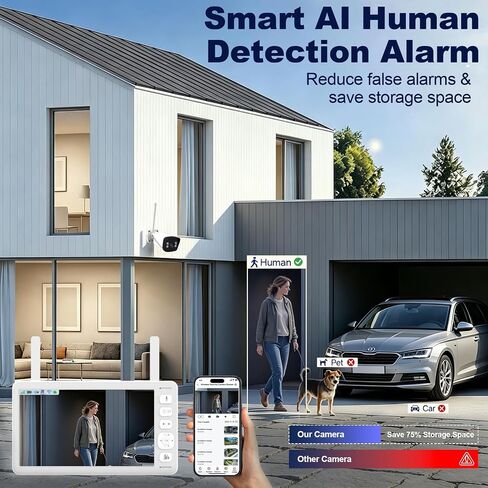VTimes 4Pcs Smart Home Security Camera System with Monitor,AI Human Dection in Kuwait
