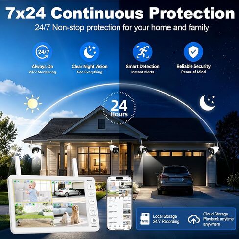 VTimes 4Pcs Smart Home Security Camera System with Monitor,AI Human Dection in Kuwait