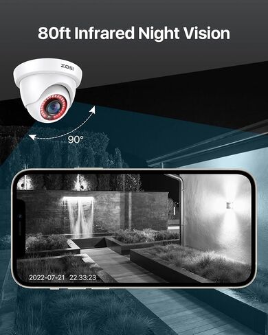 ZOSI 2MP 1080P Dome Camera Outdoor Indoor, Hybrid 4-in-1 CVI/TVI/AHD/CVBS in Kuwait