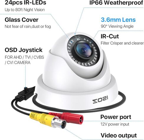ZOSI 2MP 1080P Dome Camera Outdoor Indoor, Hybrid 4-in-1 CVI/TVI/AHD/CVBS in Kuwait