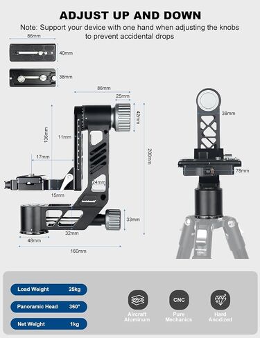 Koolehaoda Gimbal Tripod Head 360° Panoramic CNC Aluminum Arca Swiss in Kuwait