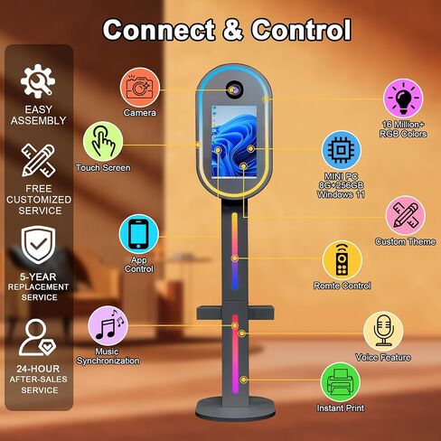 Magic Mirror Photo Booth,15.6" Touch Screen DSLR Photo Booth Machine, RGB Mood Light with Flight Case Remote App Control RGB Light for Weddings, Parties & Events (Black) in Kuwait