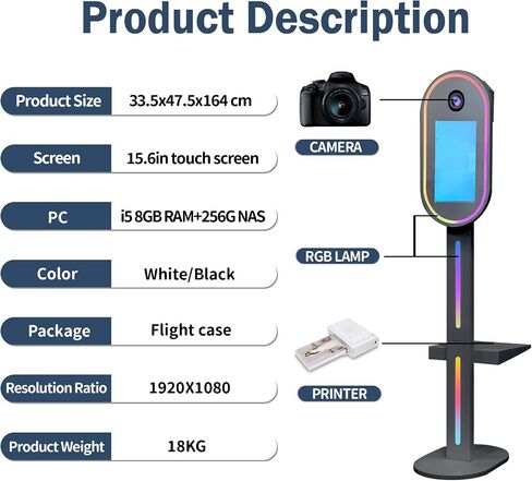 Magic Mirror Photo Booth,15.6" Touch Screen DSLR Photo Booth Machine, RGB Mood Light with Flight Case Remote App Control RGB Light for Weddings, Parties & Events (Black) in Kuwait