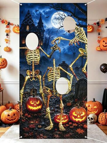 Halloween Photo Booth Backdrop, Skeleton Graveyard Face Cutout Banner with 3 Holes, Horror Party Decoration Prop for Indoor Outdoor Yard, Trick Or Treat Events & Haunted House Decor (1PC) in Kuwait