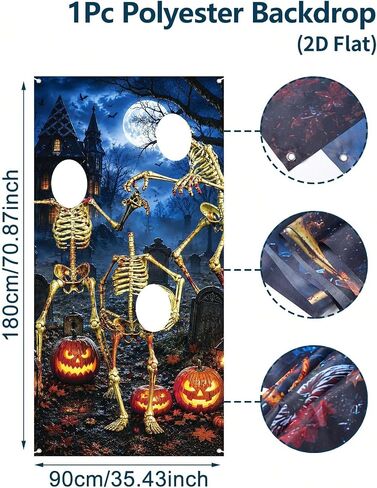 Halloween Photo Booth Backdrop, Skeleton Graveyard Face Cutout Banner with 3 Holes, Horror Party Decoration Prop for Indoor Outdoor Yard, Trick Or Treat Events & Haunted House Decor (1PC) in Kuwait