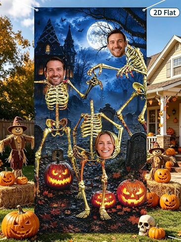 Halloween Photo Booth Backdrop, Skeleton Graveyard Face Cutout Banner with 3 Holes, Horror Party Decoration Prop for Indoor Outdoor Yard, Trick Or Treat Events & Haunted House Decor (1PC) in Kuwait