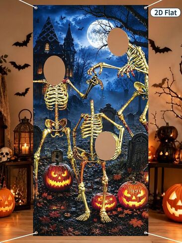 Halloween Photo Booth Backdrop, Skeleton Graveyard Face Cutout Banner with 3 Holes, Horror Party Decoration Prop for Indoor Outdoor Yard, Trick Or Treat Events & Haunted House Decor (1PC) in Kuwait