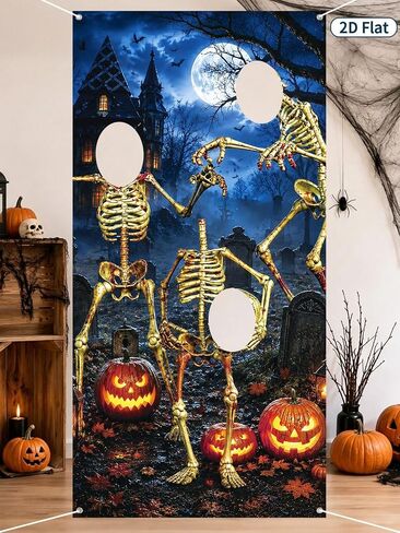 Halloween Photo Booth Backdrop, Skeleton Graveyard Face Cutout Banner with 3 Holes, Horror Party Decoration Prop for Indoor Outdoor Yard, Trick Or Treat Events & Haunted House Decor (1PC) in Kuwait
