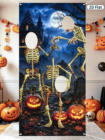 Halloween Photo Booth Backdrop, Skeleton Graveyard Face Cutout Banner with 3 Holes, Horror Party Decoration Prop for Indoor Outdoor Yard, Trick Or Treat Events & Haunted House Decor (1PC) in Kuwait