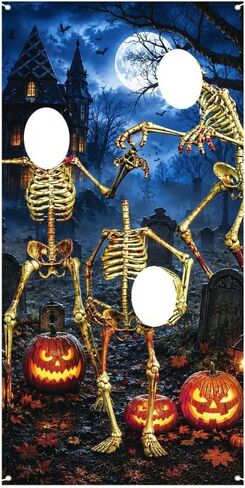 Halloween Photo Booth Backdrop, Skeleton Graveyard Face Cutout Banner with 3 Holes, Horror Party Decoration Prop for Indoor Outdoor Yard, Trick Or Treat Events & Haunted House Decor (1PC) in Kuwait