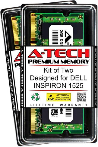 A-Tech 4GB (2 x 2GB) RAM for DELL INSPIRON 1525 | DDR2 667MHz SODIMM PC2-5300 200-Pin Non-ECC Memory Upgrade Kit in Kuwait