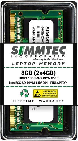 Simmtec RAM 4GB (2x2GB) DDR3 1600MHz SODIMM PC3-12800 (PC3-12800S) CL11 Non-ECC SO-DIMM 204 Pin - Laptop, Notebook & AIO Computer RAM Memory Upgrade Kit in Kuwait