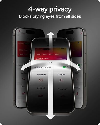 ZAGG Elite Privacy 360 Glass Screen Protector for iPhone 16 Plus/iPhone 15 Plus - 5X Ultra Strong Tempered Glass, 4-Way Privacy, Scratch Protection, Anti-Smudge, Easy to Install, InvisibleShield in Kuwait