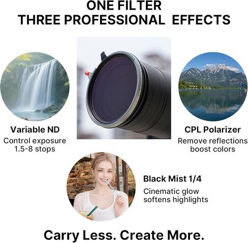 Kase 58mm Variable ND Filter ND1.5-8 Stops + CPL + Black Mist 3-in-1 Lens in Kuwait
