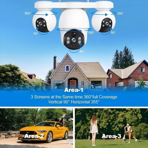 XIAOVV 8MP Triple Lens Triple Screen Solar Security Camera Wireless Outdoor in Kuwait